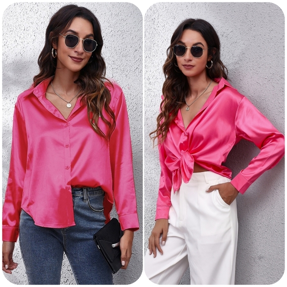 Pink Collared Neck Buttoned Long Sleeve Shirt - Picture 1 of 12